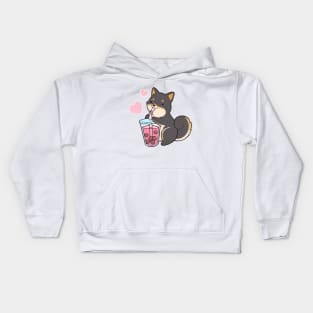 Black Shiba Bubble Tea Kids Hoodie